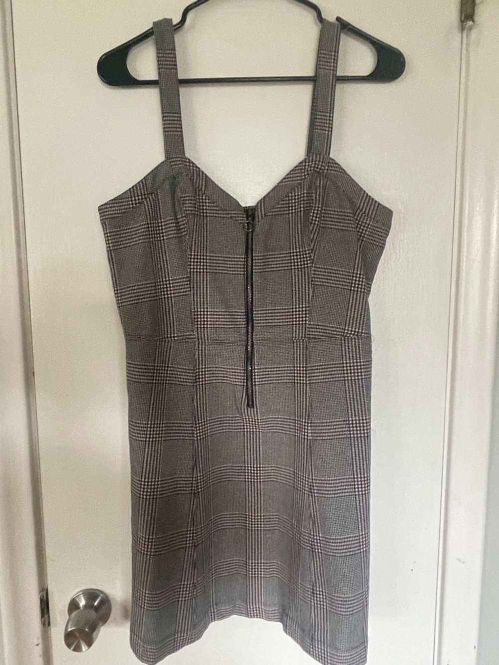 Abercrombie & Fitch Gray Plaid Strappy Mini Dress with Front Zip